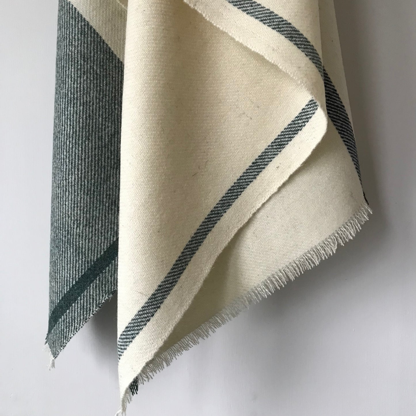 Woven Shawl - Ecru with Green Border
