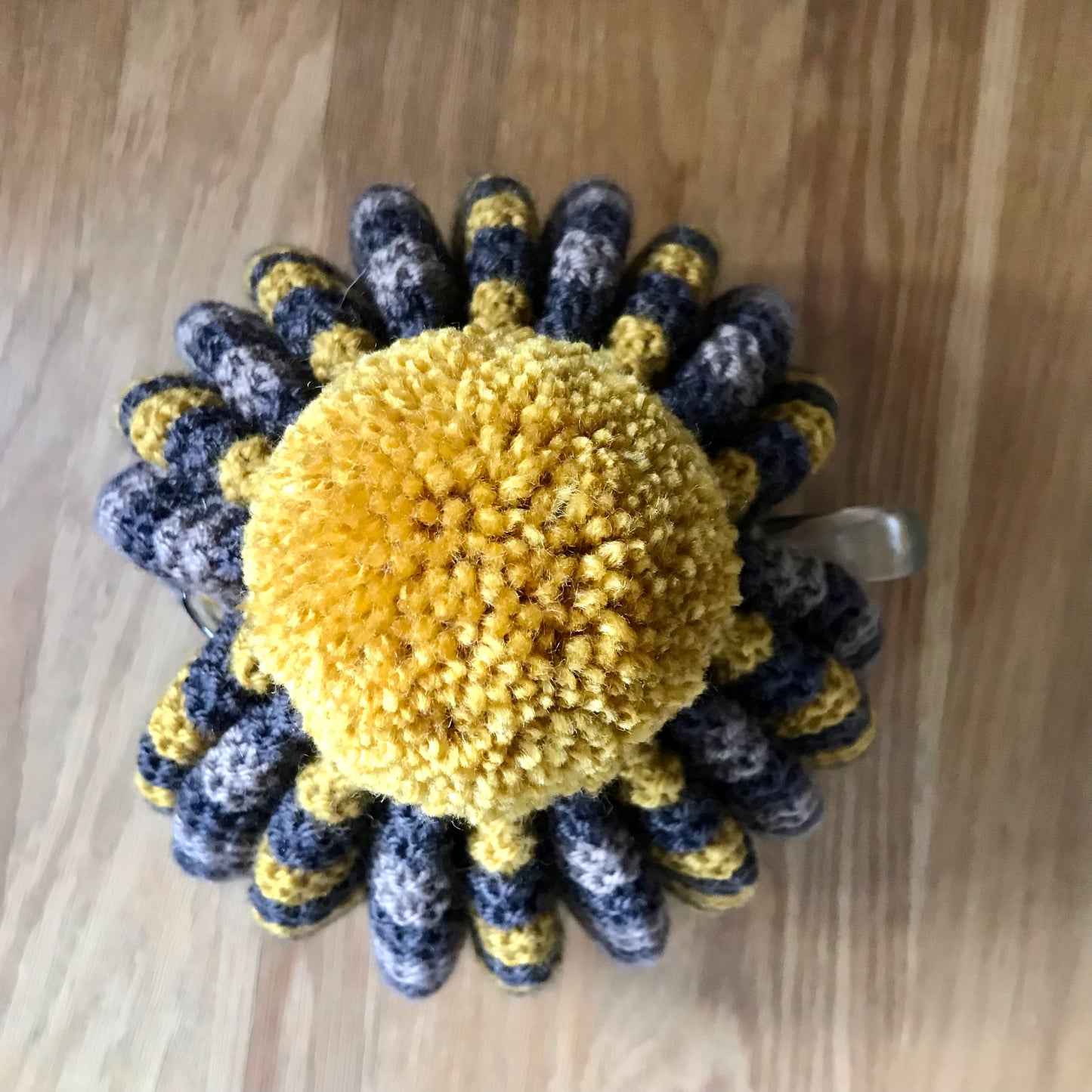 Hand Knitted Tea Cosy - Mustard, Light Brown, Dark Brown & Mustard PomPom
