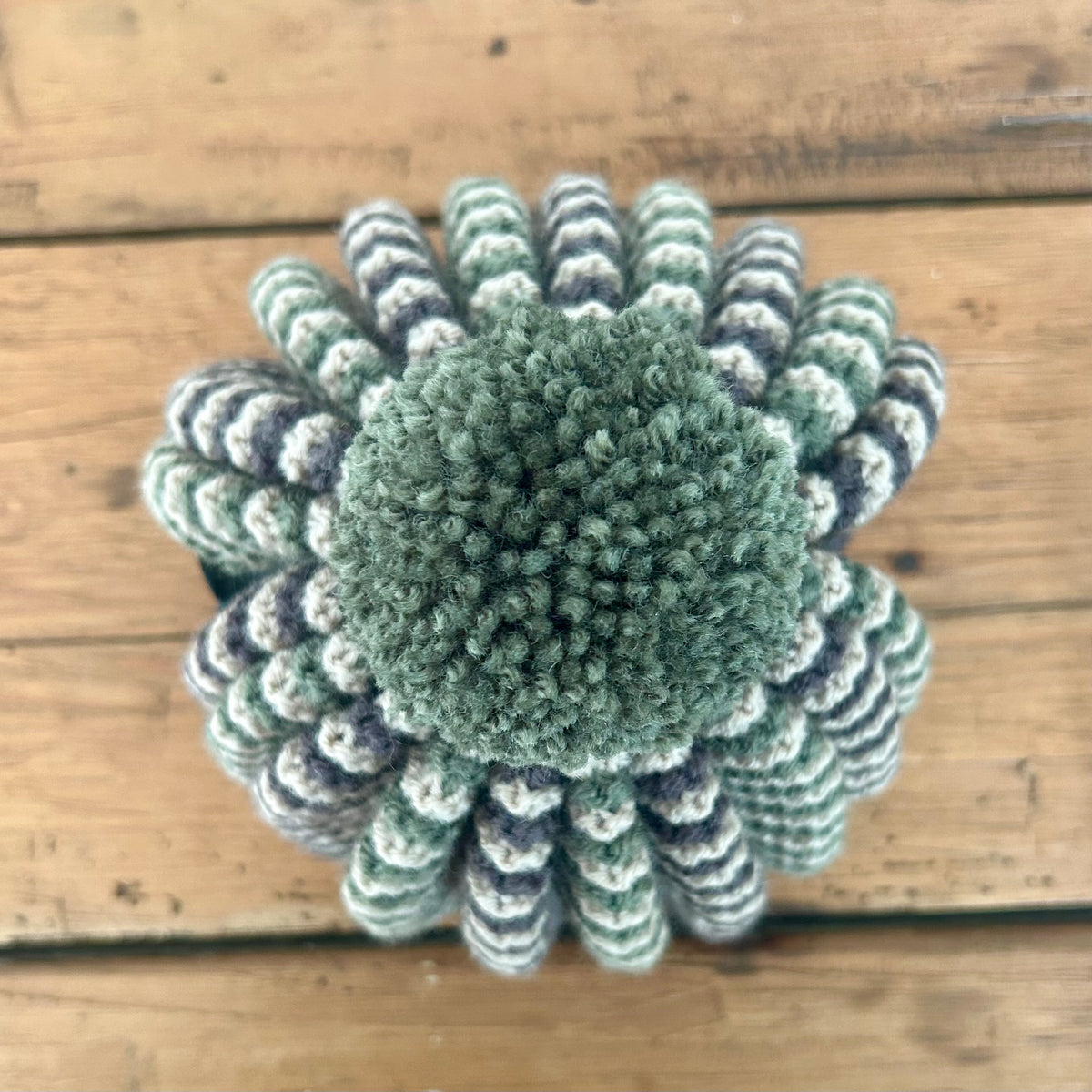 Hand Knitted Tea Cosy - Green, Oatmeal & Brown