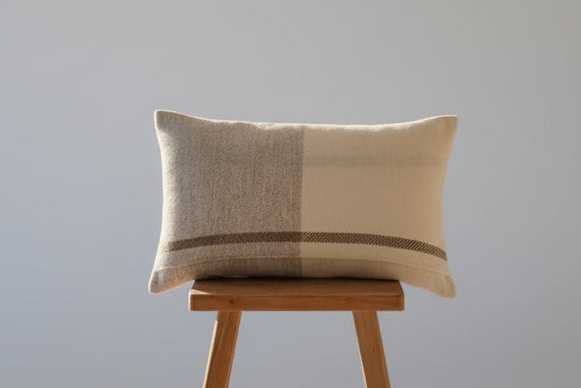 BRITISH BREED Cushion - Half Grey, Half Cream with Navy Stripe