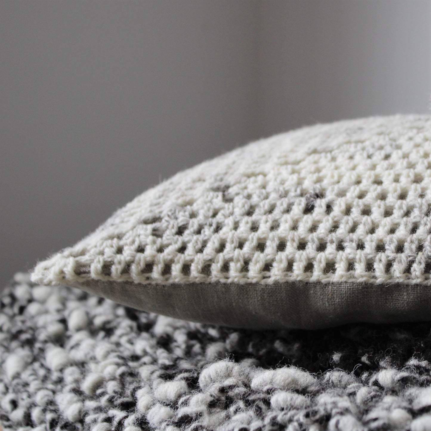 Crochet Cushion ~ Undyed Wool & Linen #1