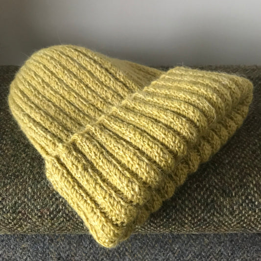 Merino & Mohair Handknitted Beanie ~ Chartreuse