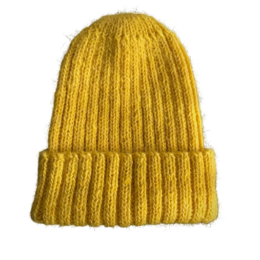 Alpaca & Shetland Handknitted Hat - Yellow