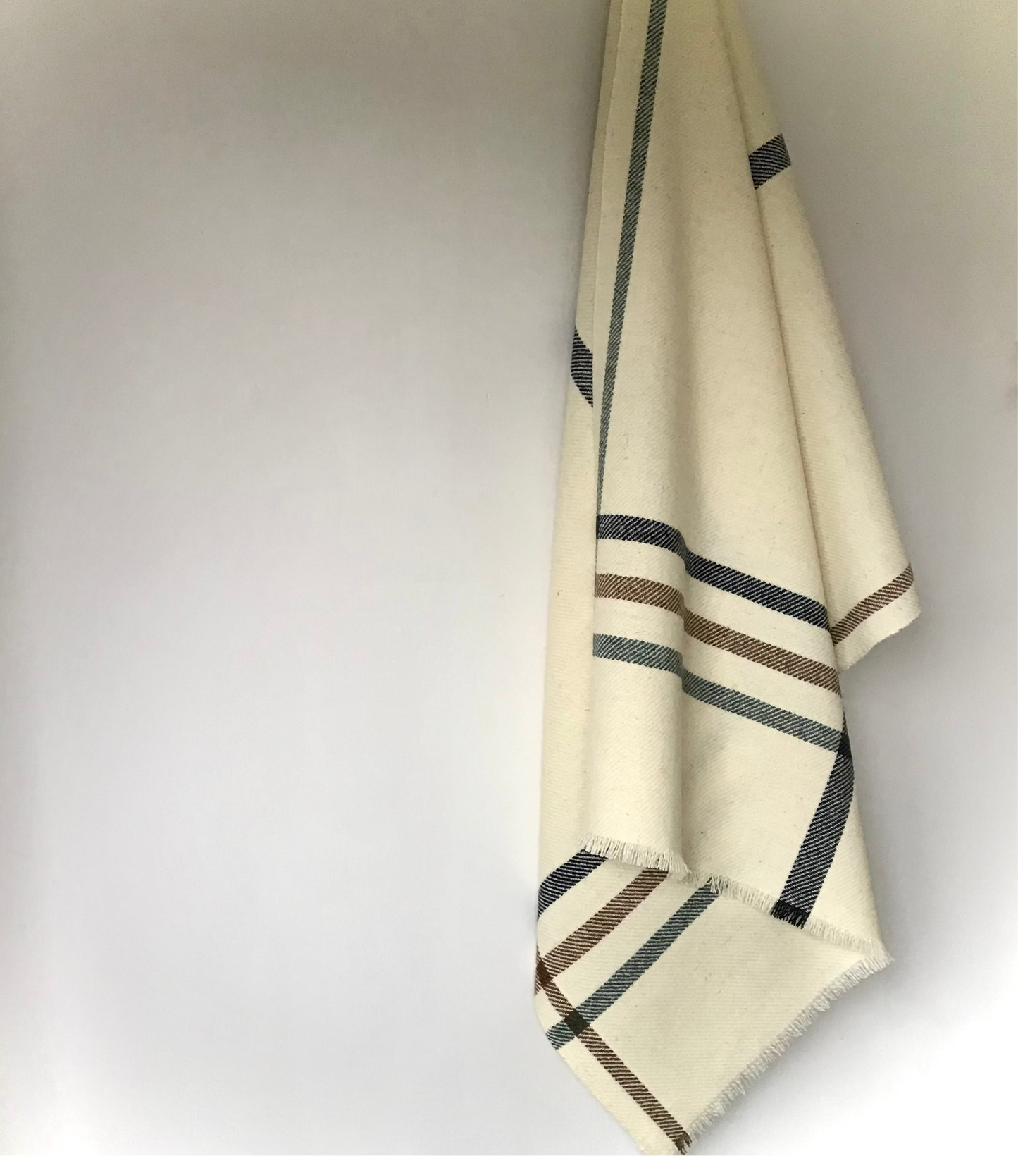 Woven Shawl - Ecru with striped borders