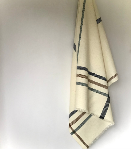 Woven Shawl - Ecru with striped borders