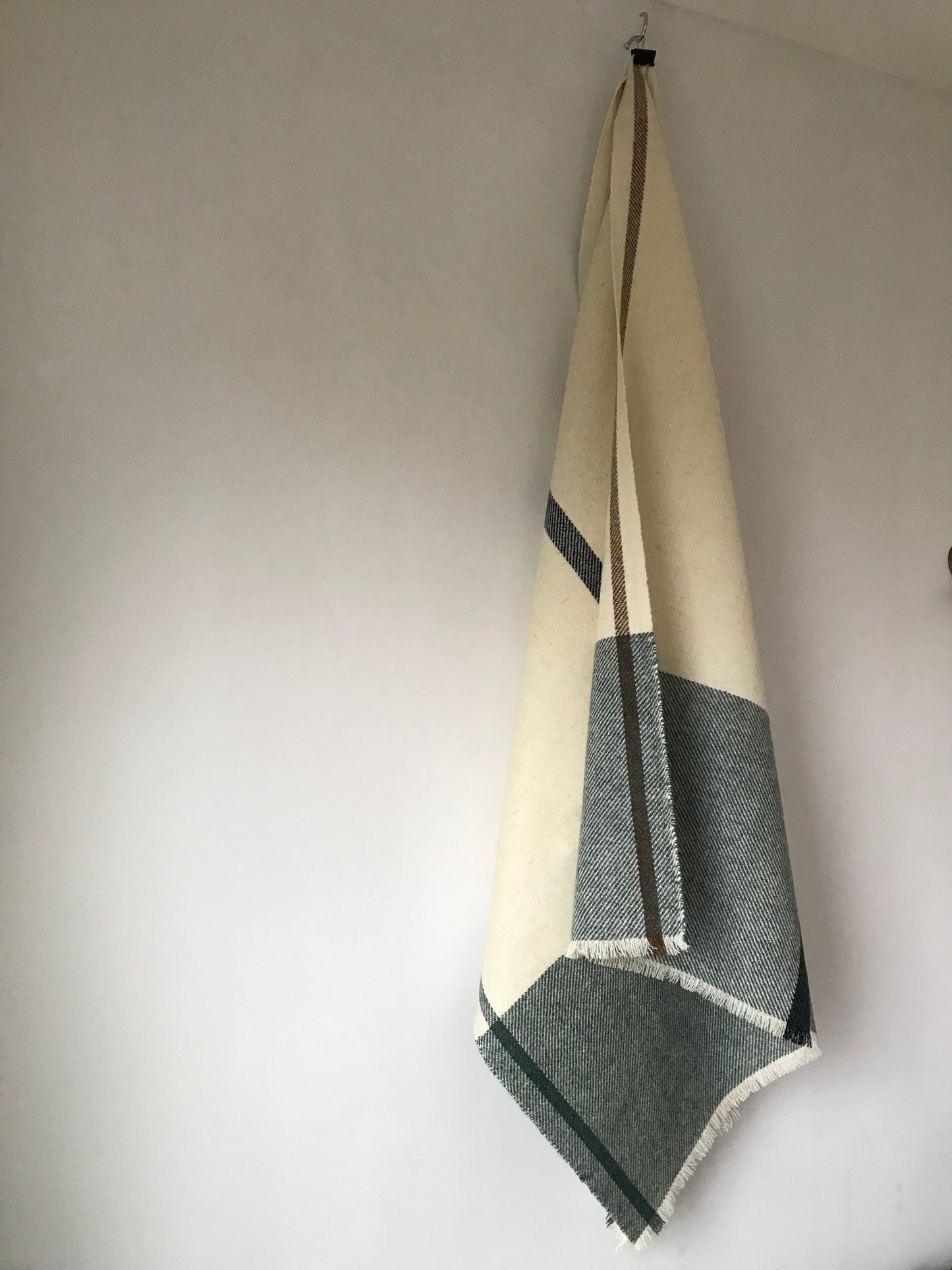 Woven Shawl - Ecru with Green Border