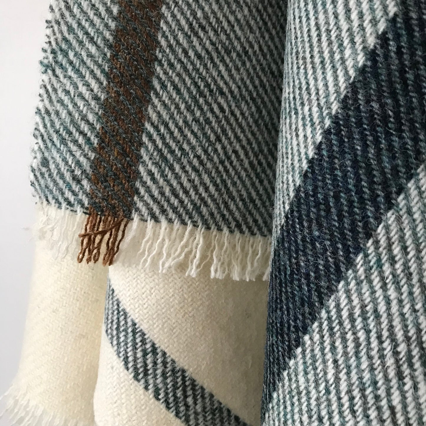 Woven Shawl - Ecru with Green Border