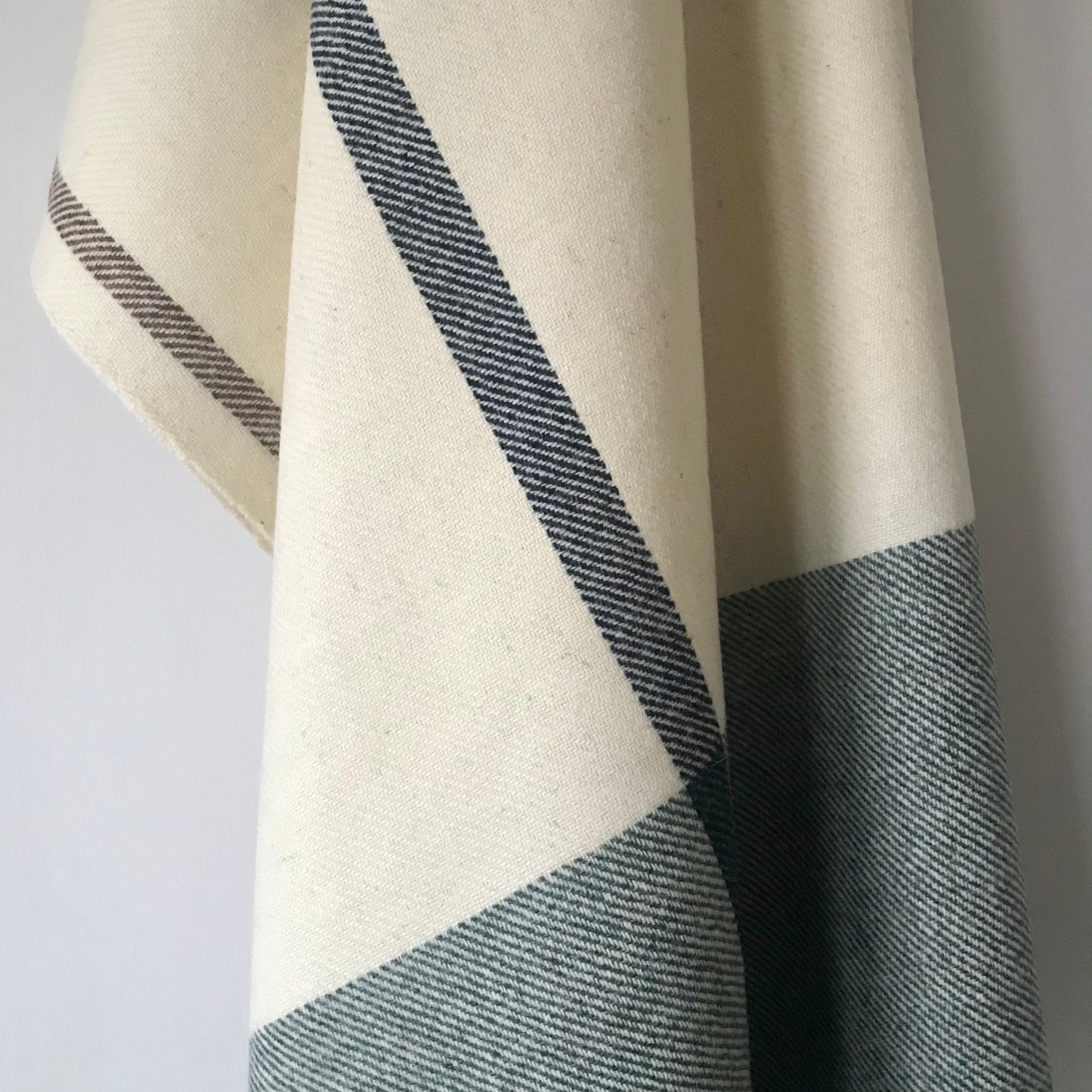 Woven Shawl - Ecru with Two Green Borders