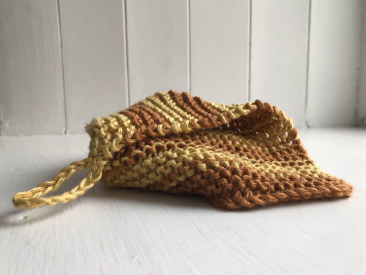 Handknitted Linen Cloth - Burnt Ochre & Yellow Stripe