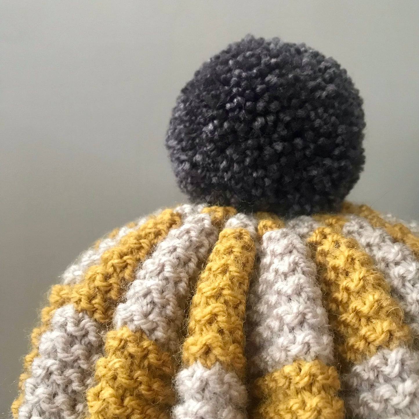 Hand Knitted Tea Cosy - Mustard, Oatmeal with Dark Brown PomPom