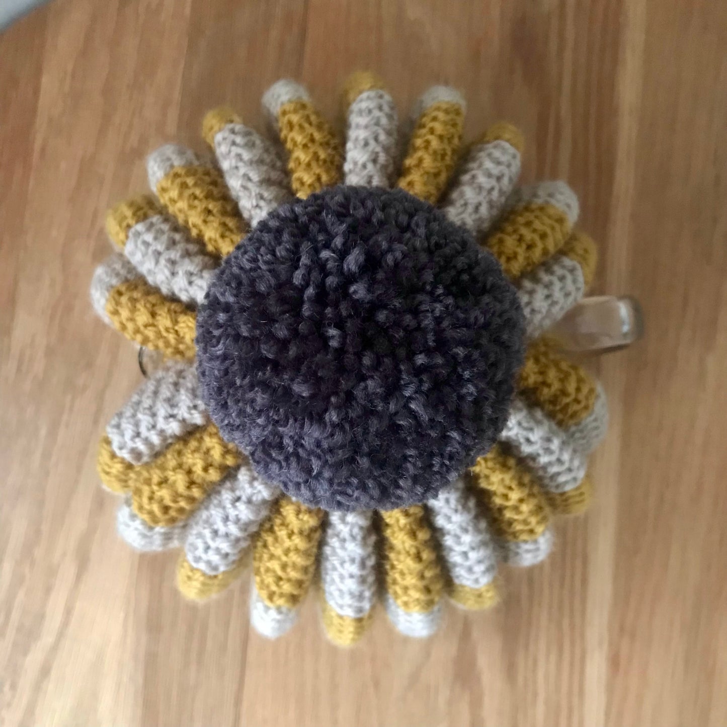 Hand Knitted Tea Cosy - Mustard, Oatmeal with Dark Brown PomPom