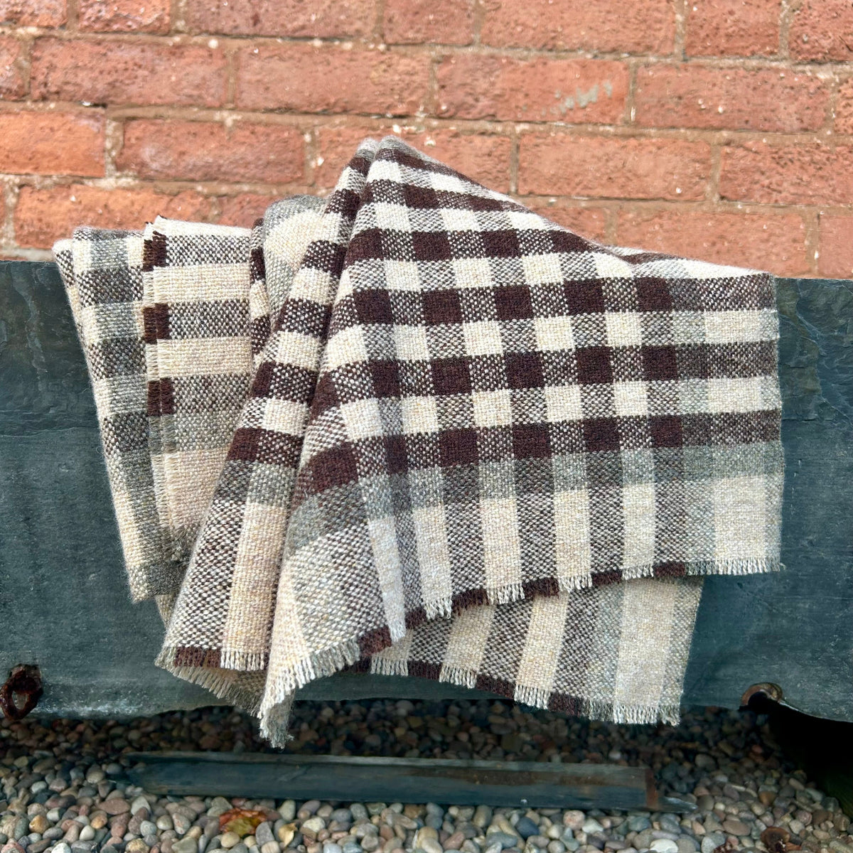 Scottish Lambswool Checked Scarf - Brown Mix