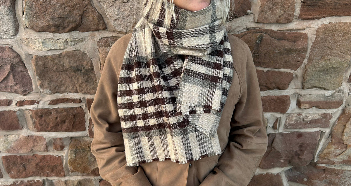 Scottish Lambswool Checked Scarf - Brown Mix