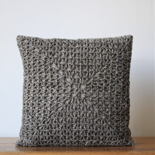 Crochet Cushion ~ Undyed Wool & Linen #3