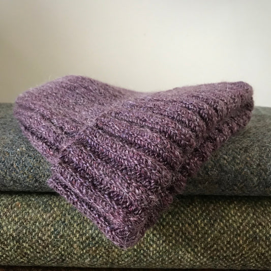 Merino & Mohair Handknitted Beanie ~ Purple