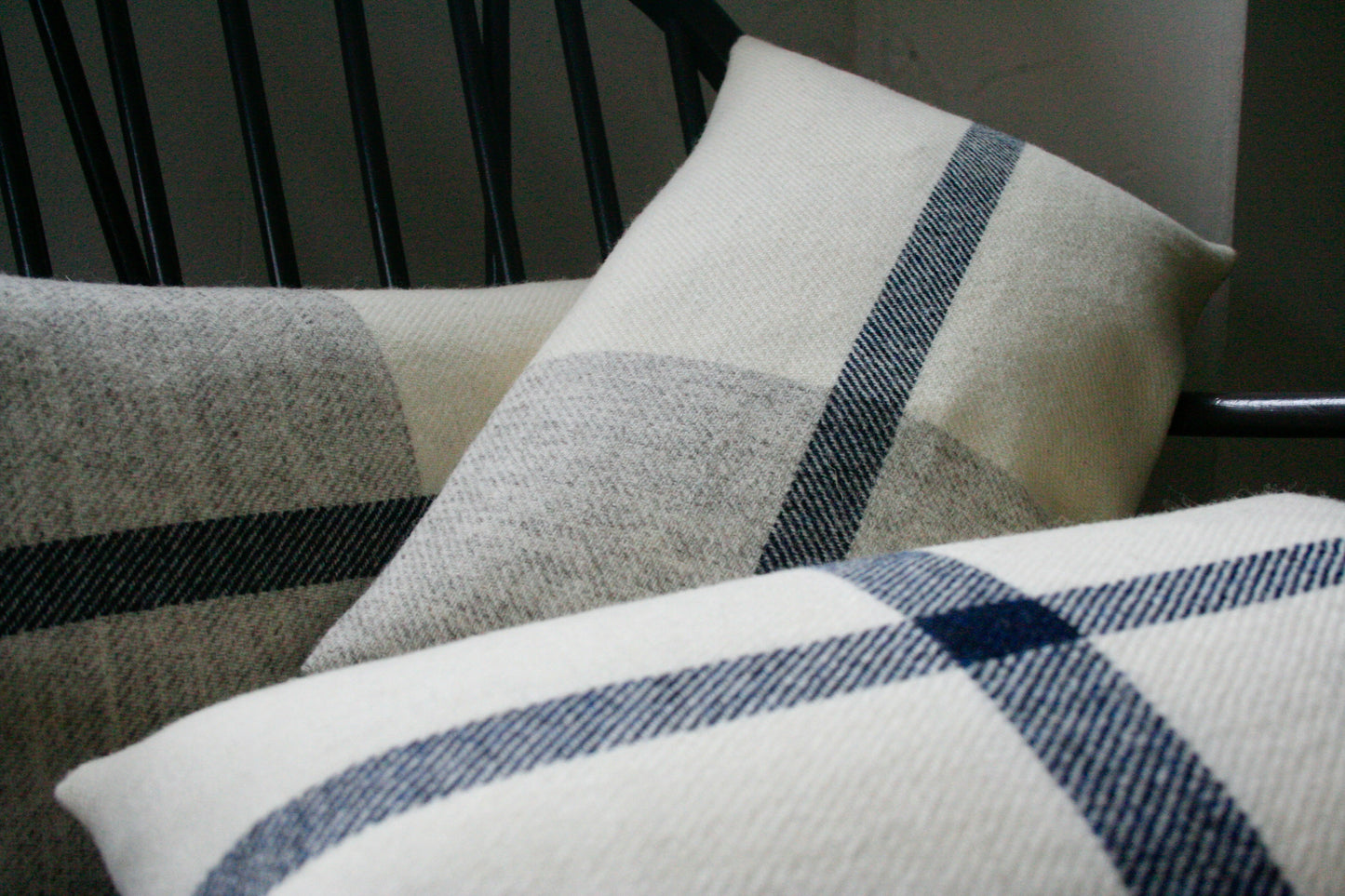 BRITISH BREED Cushion - One third Grey & Cream with Navy Stripe