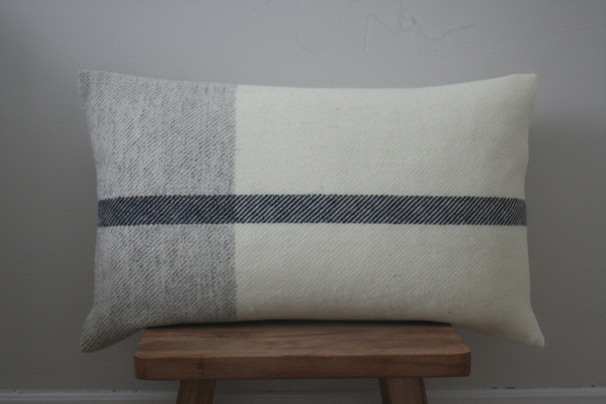 BRITISH BREED Cushion - One third Grey & Cream with Navy Stripe