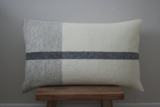 BRITISH BREED Cushion - One third Grey & Cream with Navy Stripe