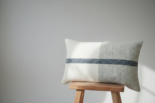 BRITISH BREED Cushion - Half Grey, Half Cream with Navy Stripe