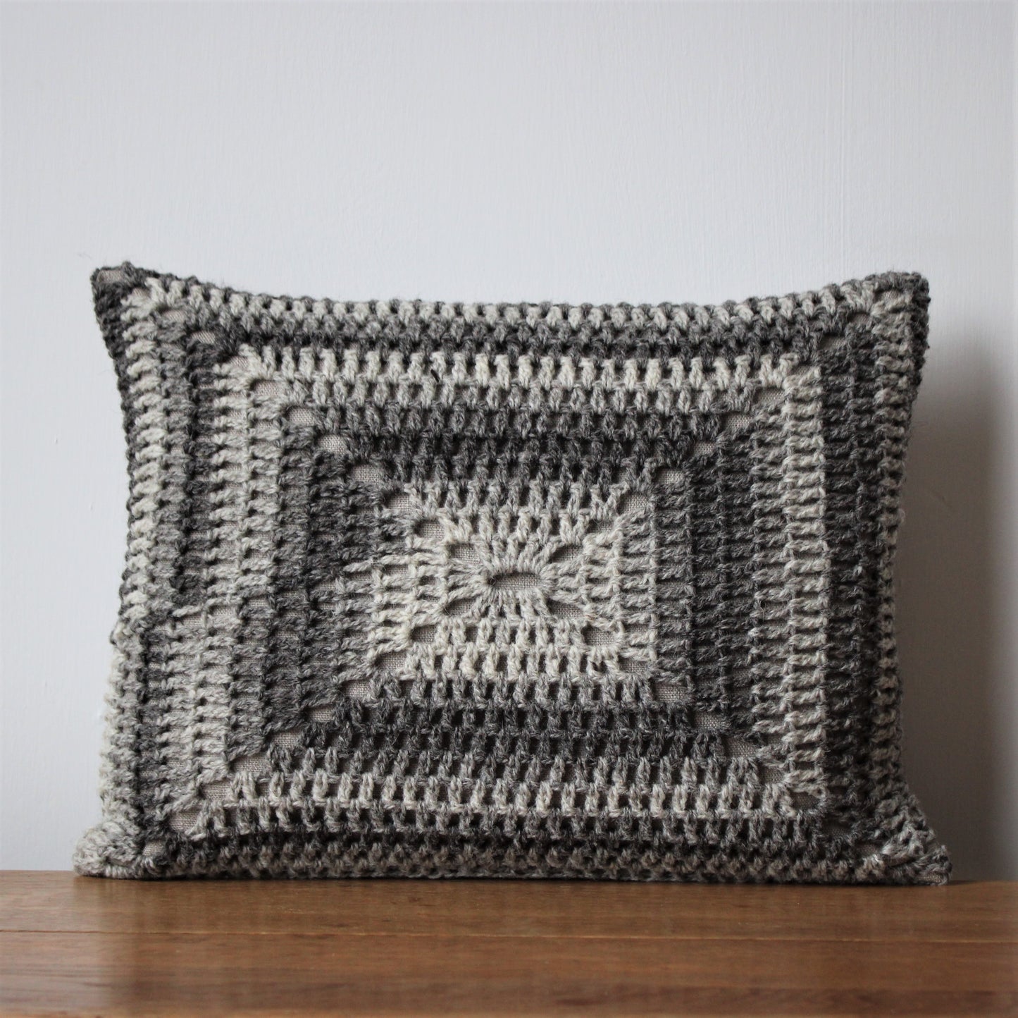 Crochet Cushion ~ Undyed Wool & Linen #2